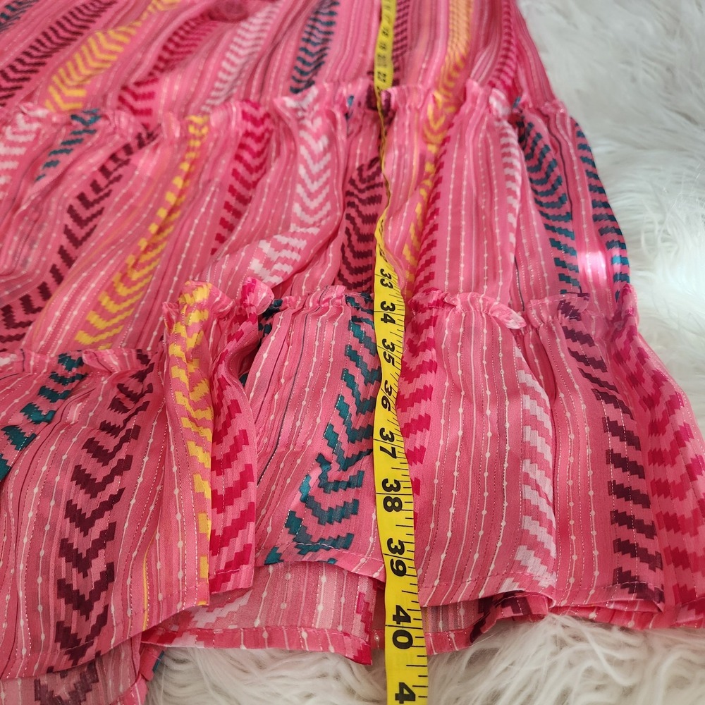 Satin Tiered Maxi Skirt Women's Large Boho Gypsy Tassel Pink Drawstring Pull on - Picture 7 of 13
